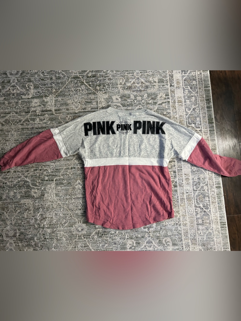 PINK Colorblock Long Sleeve Tee - Gray & Rose